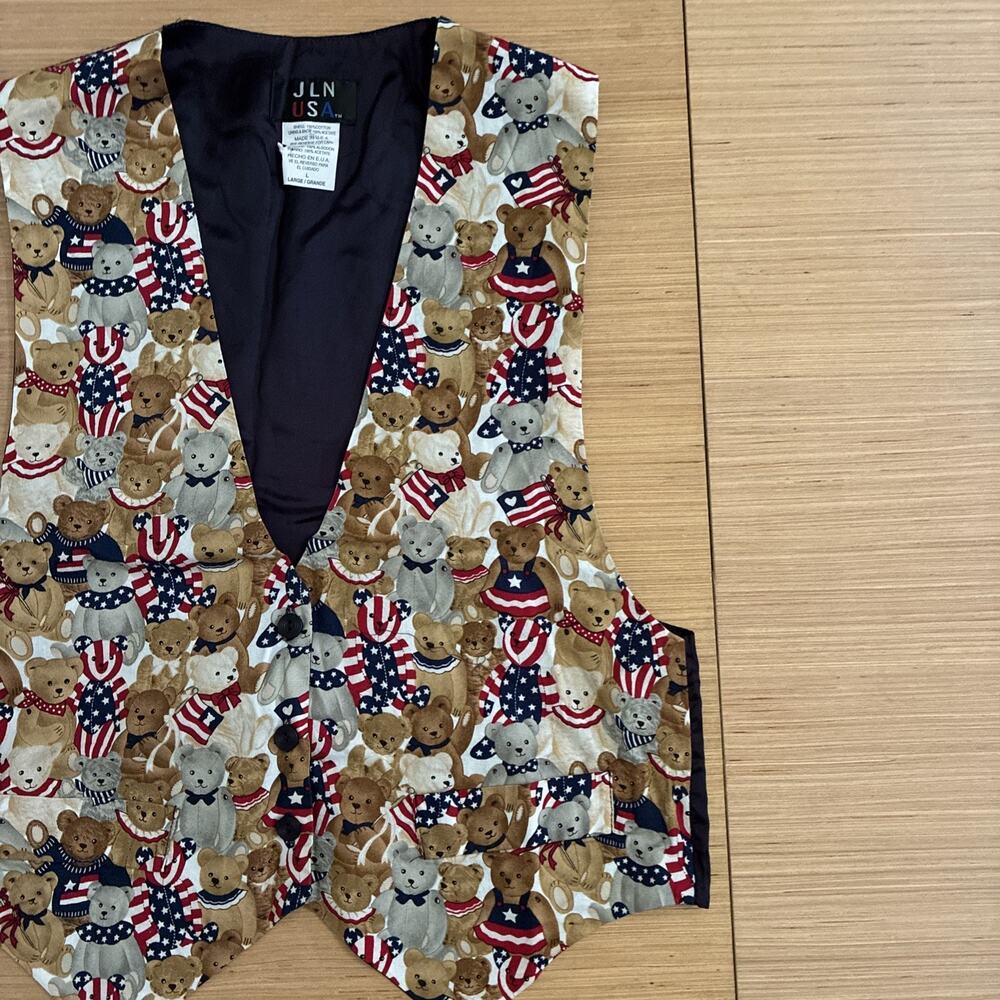 JLN USA Women's Size L Bear Button VTG Vest Americana July 4th Made In USA - Picture 8 of 15